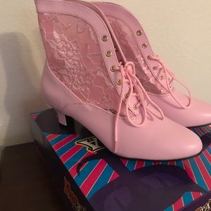 Pink steampunk, Victorian lace ankle boot, new